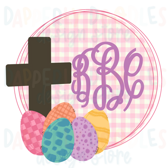 Pink Cross & Egg Monogram Frame